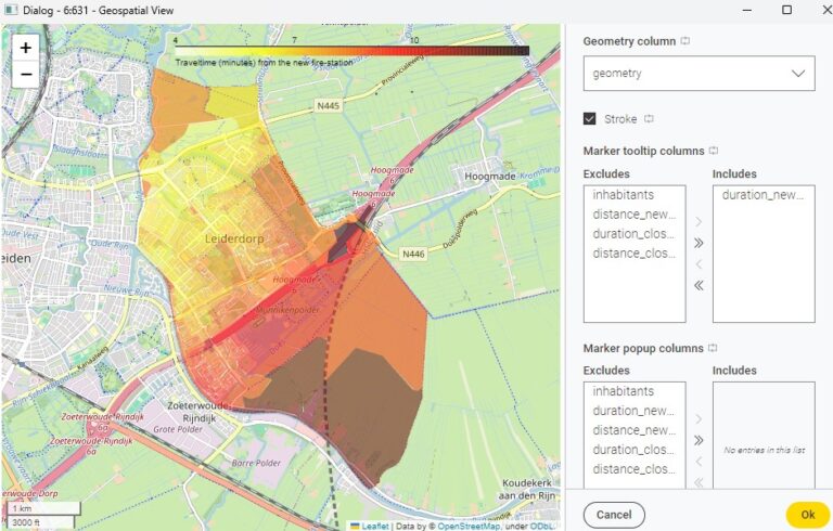 De impact van de verplaatsing van een brandweerkazerne met behulp van geospatiale analyse in KNIME